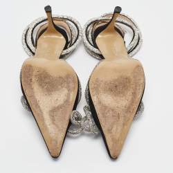 Pre Owned Mach & Mach Black Satin Crystals Double Bow Pumps Size 41