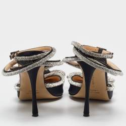 Pre Owned Mach & Mach Black Satin Crystals Double Bow Pumps Size 41