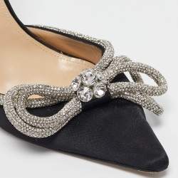 Pre Owned Mach & Mach Black Satin Crystals Double Bow Pumps Size 41