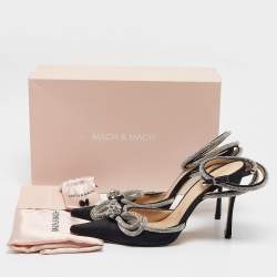 Pre Owned Mach & Mach Black Satin Crystals Double Bow Pumps Size 41