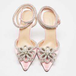 Pre Owned Mach & Mach Pink Satin Crystal Embellished Double Bow Pumps Size 40