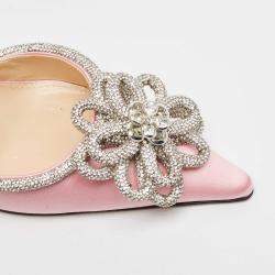 Pre Owned Mach & Mach Pink Satin Crystal Embellished Double Bow Pumps Size 40