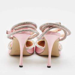 Pre Owned Mach & Mach Pink Satin Crystal Embellished Double Bow Pumps Size 40