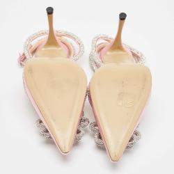 Pre Owned Mach & Mach Pink Satin Crystal Embellished Double Bow Pumps Size 40