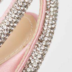 Pre Owned Mach & Mach Pink Satin Crystal Embellished Double Bow Pumps Size 40