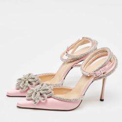 Pre Owned Mach & Mach Pink Satin Crystal Embellished Double Bow Pumps Size 40