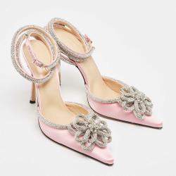 Pre Owned Mach & Mach Pink Satin Crystal Embellished Double Bow Pumps Size 40