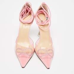 مملوكة مسبقًا صندل ماك أند ماك بي في سي وجلد وردي مزخرف كريستال مقدمة مدببة بحزام للكاحل مقاس 39