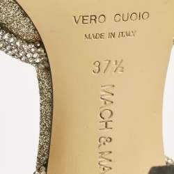 Pre Owned Mach & Mach Gold Glitter Crystal Embellished Double Bow Pumps Size 37.5