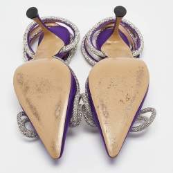 مملوكة مسبقًا Mach & Mach Purple Satin Crystal Embellished Double Bow Pumps Size 38.5