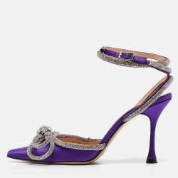 مملوكة مسبقًا Mach & Mach Purple Satin Crystal Embellished Double Bow Pumps Size 38.5
