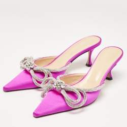 Mach & Mach Fuschia Satin Crystal Embellished Double Bow Mules Size 39