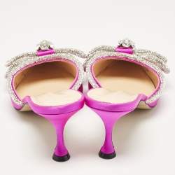 Mach & Mach Fuschia Satin Crystal Embellished Double Bow Mules Size 39