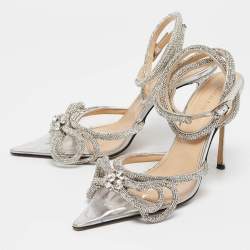 Mach & Mach Transparent/Silver PVC Crystal Embellished Double Bow Ankle Wrap Pumps Size 38