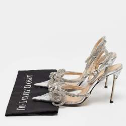 Mach & Mach Transparent/Silver PVC Crystal Embellished Double Bow Ankle Wrap Pumps Size 38