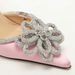Pre Owned Mach & Mach Pink Satin Crystal Embellished Double Bow Pumps Size 37