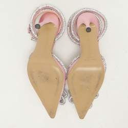 Pre Owned Mach & Mach Pink Satin Crystal Embellished Double Bow Pumps Size 37