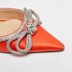 Pre Owned Mach & Mach Orange Satin Crystal Embellished Double Bow Mules Size 40
