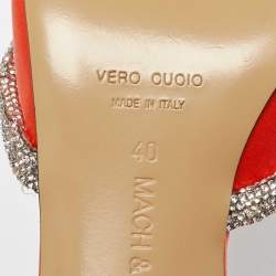 Pre Owned Mach & Mach Orange Satin Crystal Embellished Double Bow Mules Size 40
