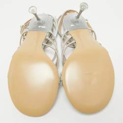 Mach & Mach Silver Iridescent Leather Crystal Bow Camille Sandals Size 37