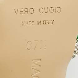 مملوكة مسبقًا Mach & Mach Green PVC Crystal Embellished Double Bow Mules Size 37.5