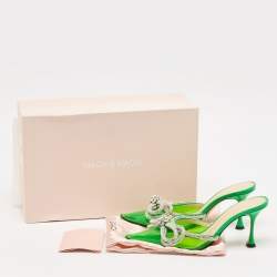 مملوكة مسبقًا Mach & Mach Green PVC Crystal Embellished Double Bow Mules Size 37.5