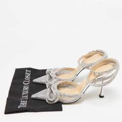 Mach & Mach Silver PVC Crystal Embellished Double Bow Pumps Size 39