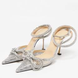 Mach & Mach Silver PVC Crystal Embellished Double Bow Pumps Size 39