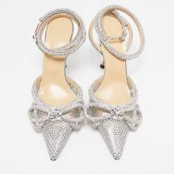 Mach & Mach Silver PVC Crystal Embellished Double Bow Pumps Size 39