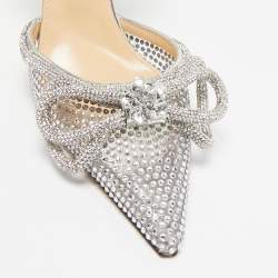 Mach & Mach Silver PVC Crystal Embellished Double Bow Pumps Size 39
