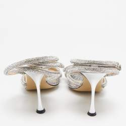 Mach & Mach Silver PVC Crystal Embellished Double Bow Pumps Size 39