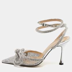 Mach & Mach Silver PVC Crystal Embellished Double Bow Pumps Size 39