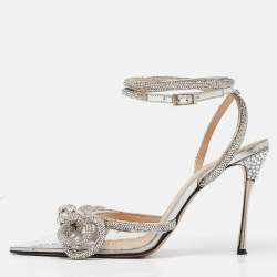 Mach & Mach Silver PVC Crystal Embellished Double Bow Pumps Size 39