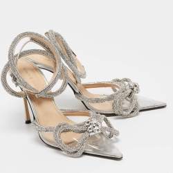 Mach & Mach Silver PVC Crystal Embellished Double Bow Pumps Size 39