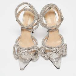 Mach & Mach Silver PVC Crystal Embellished Double Bow Pumps Size 39