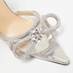 Mach & Mach Silver PVC Crystal Embellished Double Bow Pumps Size 39