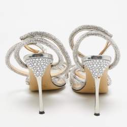 Mach & Mach Silver PVC Crystal Embellished Double Bow Pumps Size 39