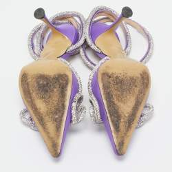 Pre Owned Mach & Mach Purple Satin Crystal Embellished Double Bow Pumps Size 39