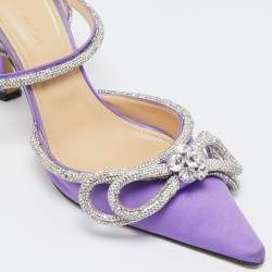Pre Owned Mach & Mach Purple Satin Crystal Embellished Double Bow Pumps Size 39