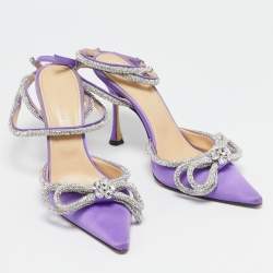 Pre Owned Mach & Mach Purple Satin Crystal Embellished Double Bow Pumps Size 39