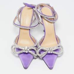 Pre Owned Mach & Mach Purple Satin Crystal Embellished Double Bow Pumps Size 39