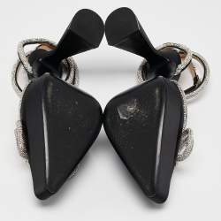Mach & Mach Black Satin Double Bow Crystal Embellished Platform Pumps Size 39