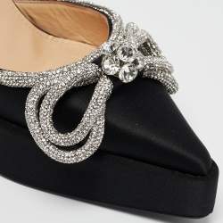 Mach & Mach Black Satin Double Bow Crystal Embellished Platform Pumps Size 39