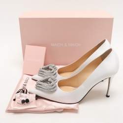 Pre Owned Mach & Mach White Satin Triple Heart Pumps Size 40