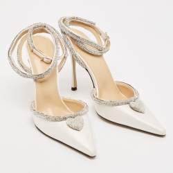Mach & Mach Cream Satin Crystal Embellished Heart Pumps Size 39