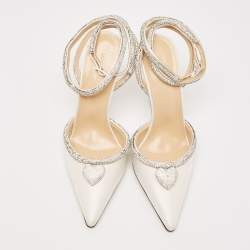 Mach & Mach Cream Satin Crystal Embellished Heart Pumps Size 39