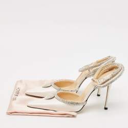 Mach & Mach Cream Satin Crystal Embellished Heart Pumps Size 39
