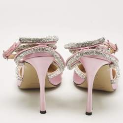 Mach & Mach Pink Satin Crystal Embellished Ankle Strap Sandals Size 39