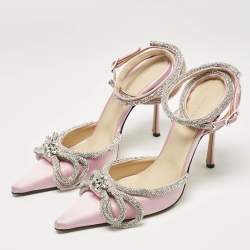 Mach & Mach Pink Satin Crystal Embellished Ankle Strap Sandals Size 39