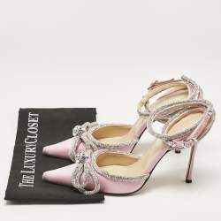 Mach & Mach Pink Satin Crystal Embellished Ankle Strap Sandals Size 39